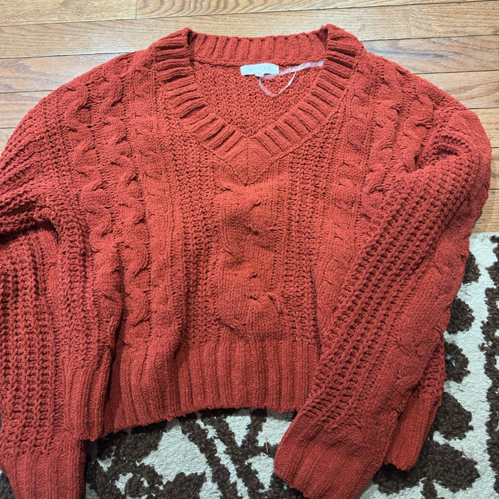 V-neck rust cropped sweater